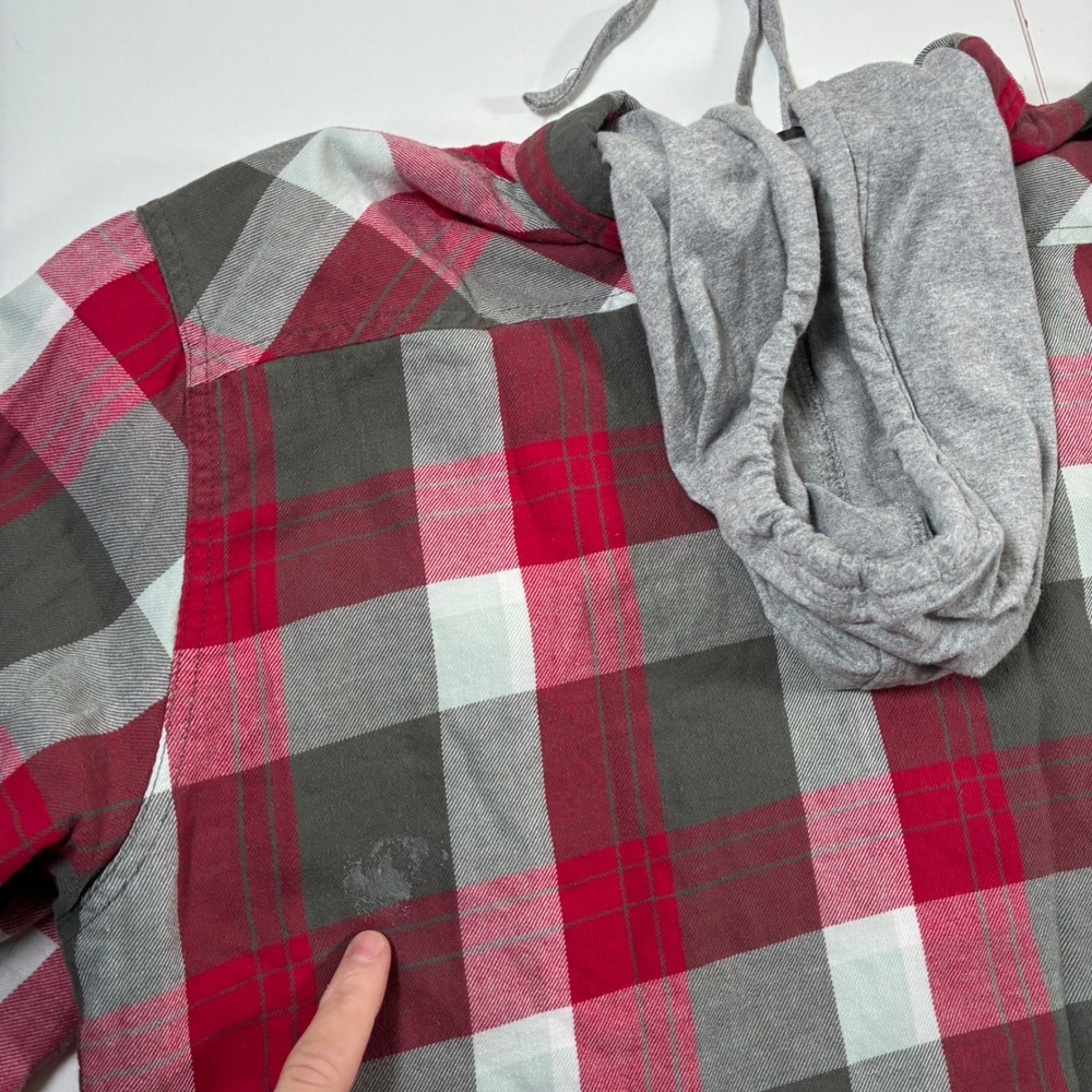 Vintage‎ Oakley Flannel Shirt Jacket XL Red Plaid Hood Quilted Lined Shacket Y2K - Picture 8 of 11